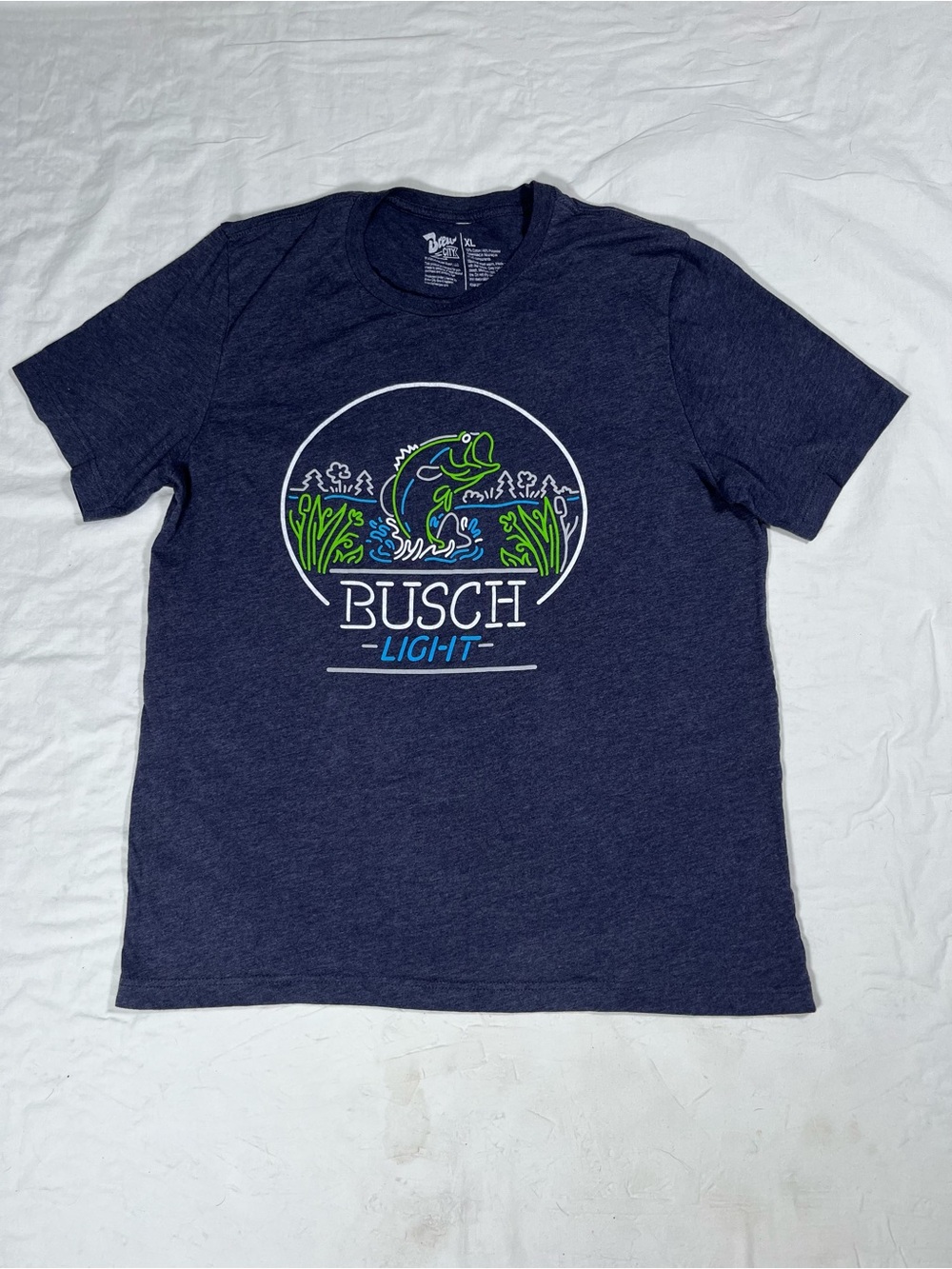 Busch Light Men's Navy Graphic Tee - Fish Neon Sign Size Extra Large
